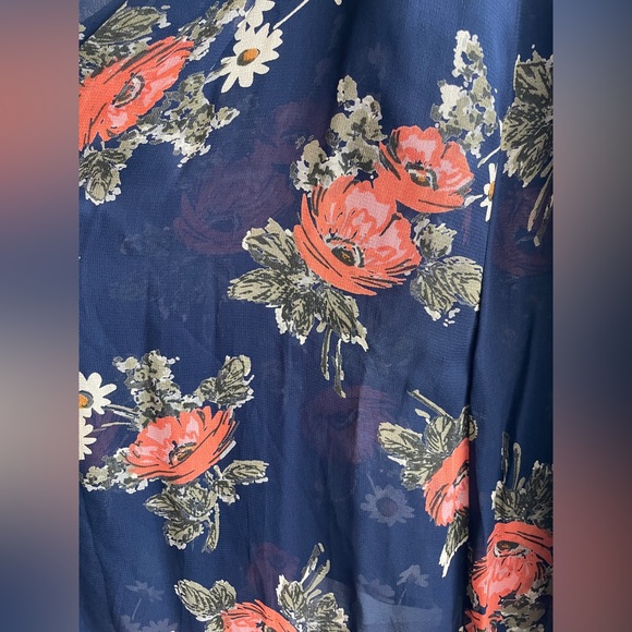 Reformation Hardwood Dress in Moonshadow XS navy blue wrap dress orange floral - Picture 8 of 9